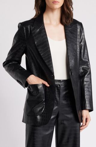 Embossed Faux Leather Blazer