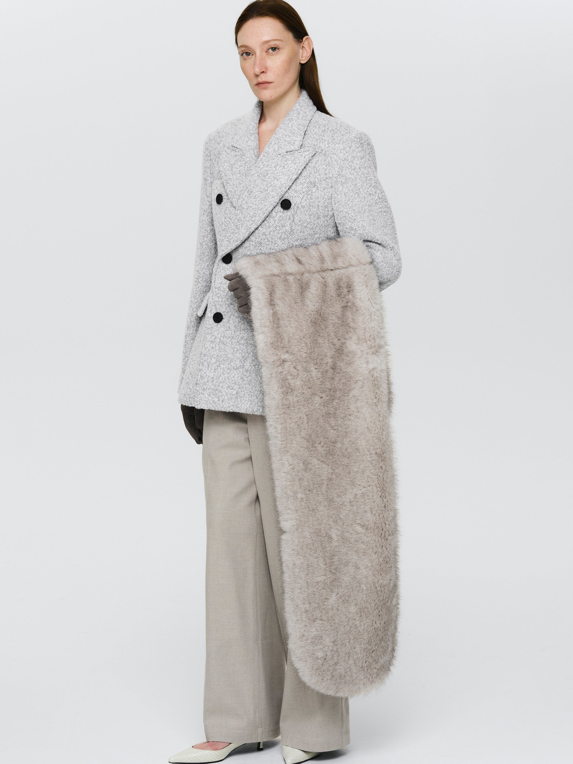 Faux Shearling Scarf, Grey