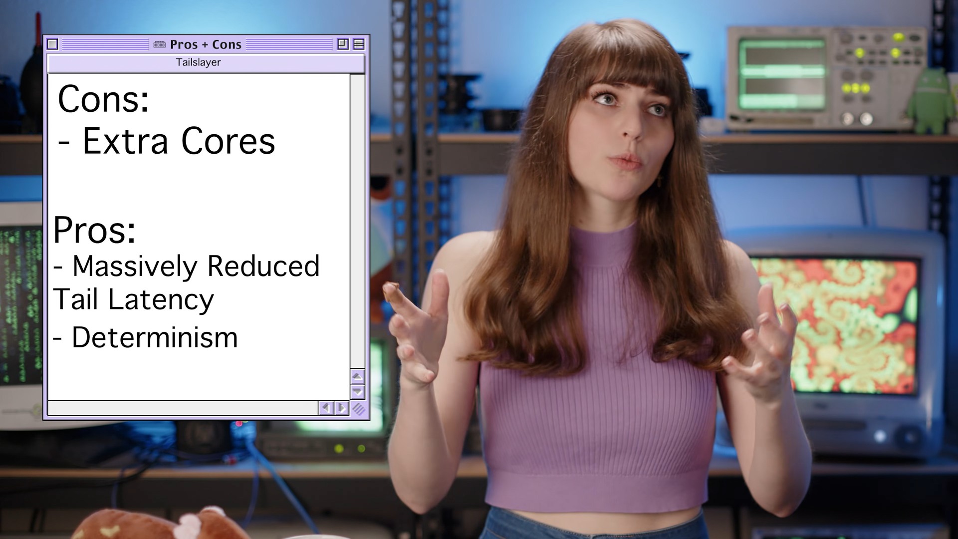 لقطة شاشة من فيديو TailSlayer الخاص بـ LaurieWired حيث تستعرض إيجابيات وسلبيات هذه التقنية.