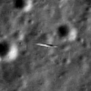 This subsection of the LRO image, expanded four times, shows the smeared view of LADEE.