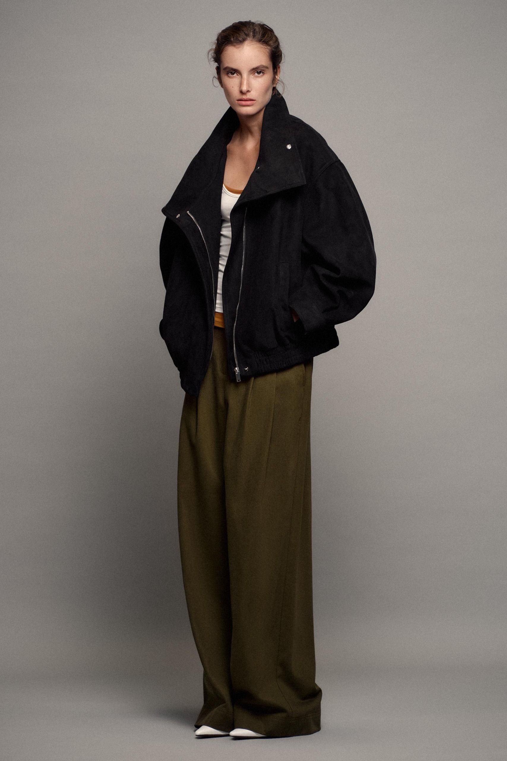 Faux Suede Bomber Jacket - Black - Xs