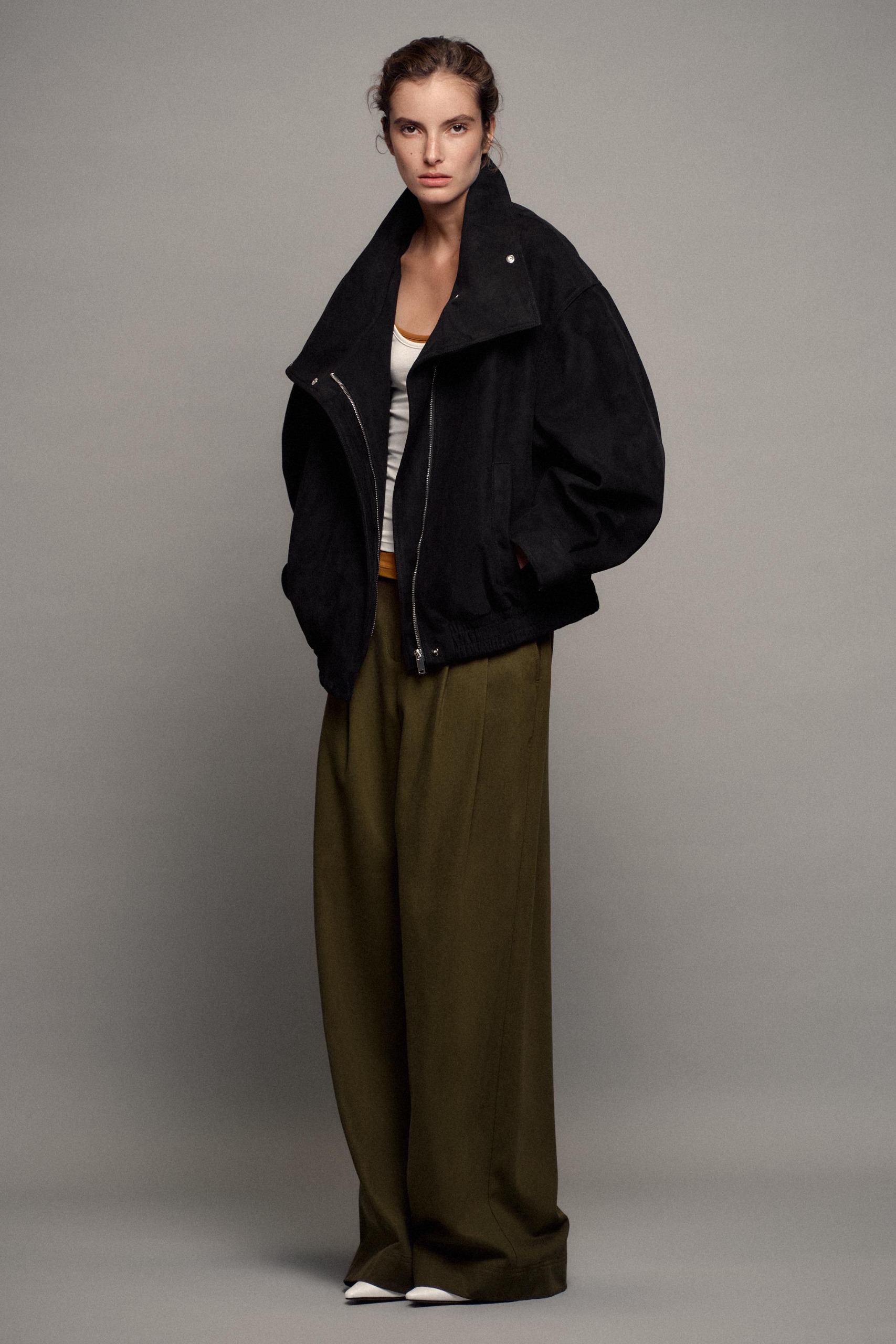 Faux Suede Bomber Jacket - Black - Xs