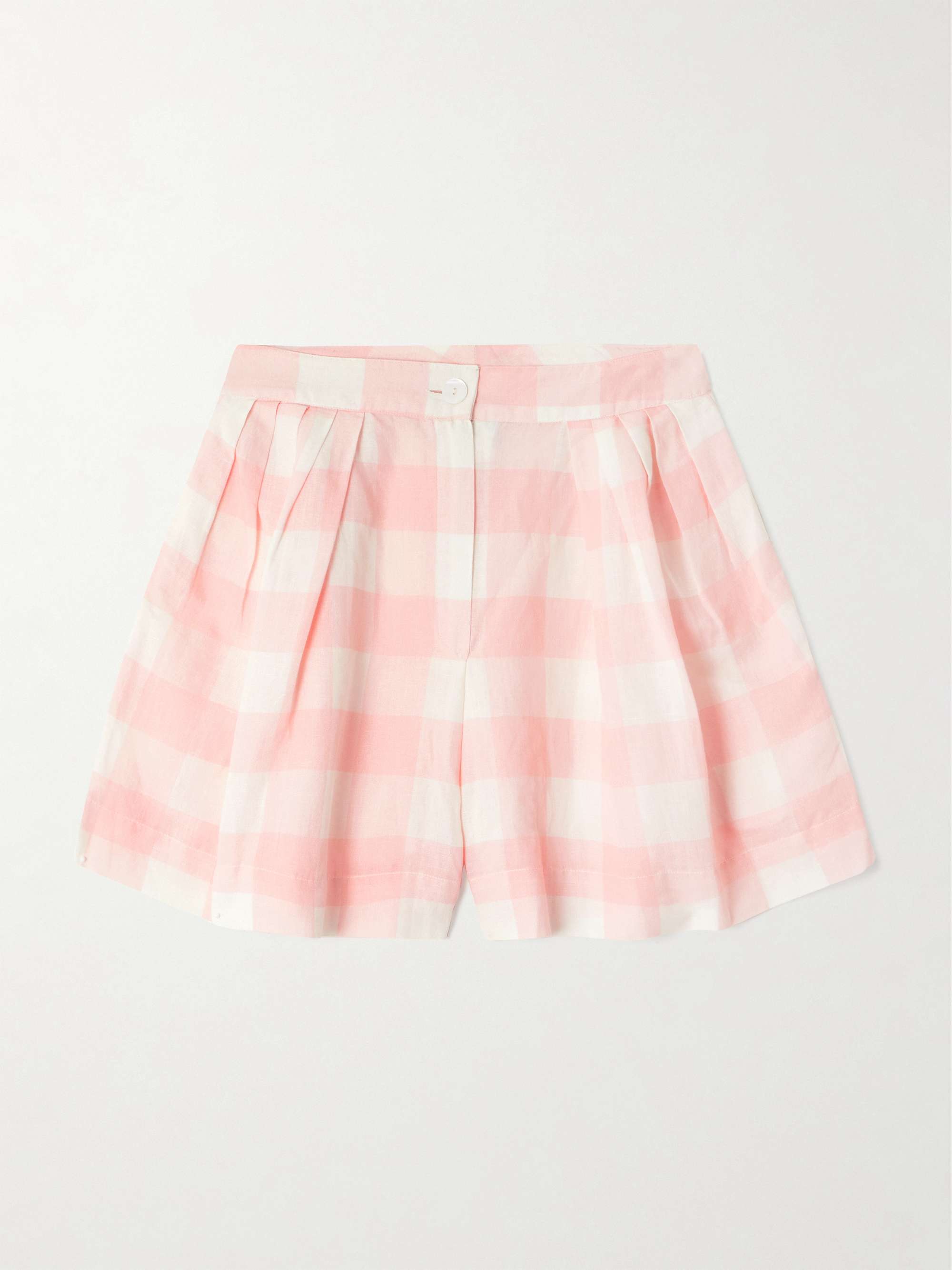 Kenya Pleated Checked Linen and Cotton-Blend Shorts
