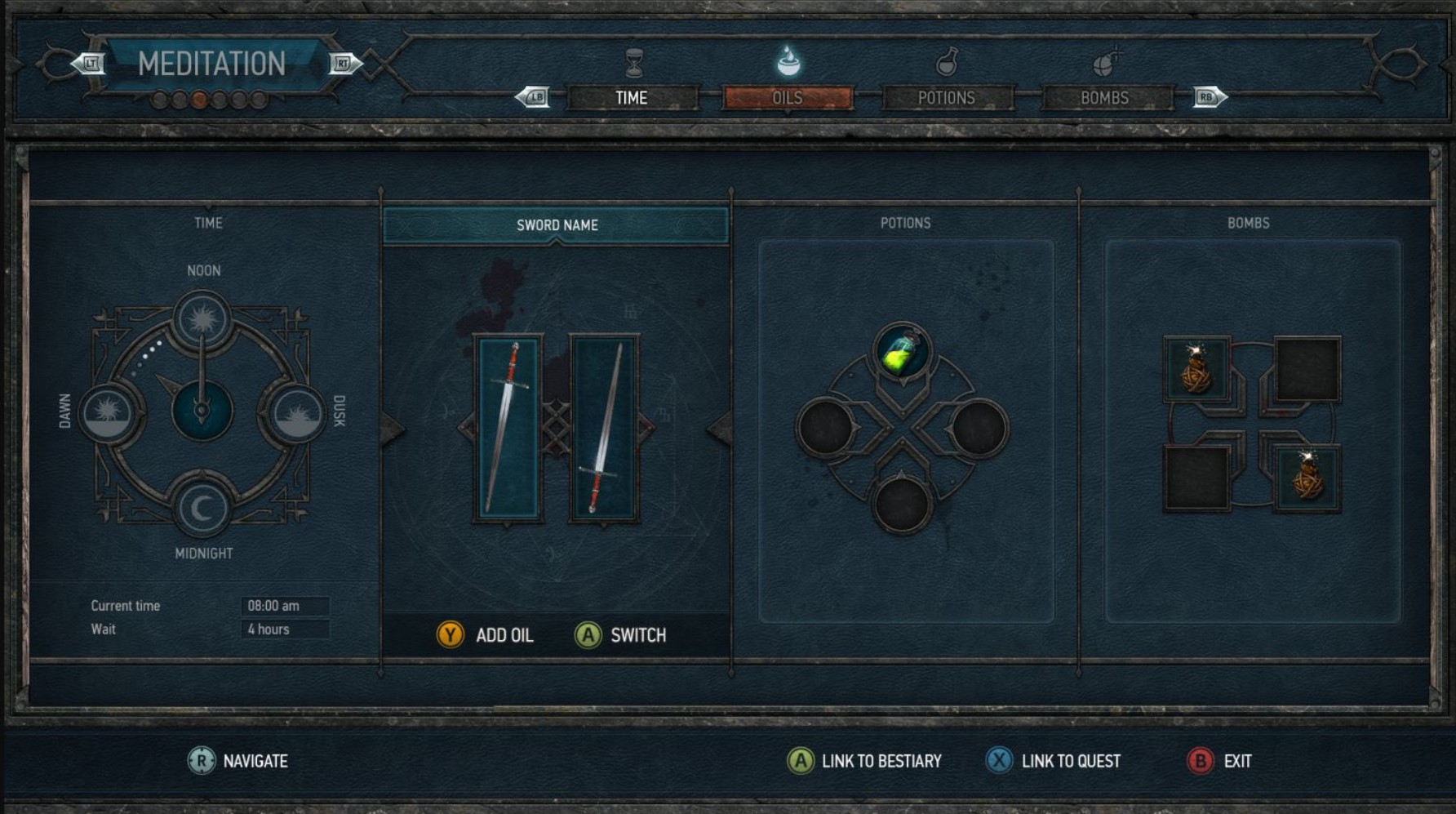 in-progress mockup of The Witcher 3's user interface from circa 2012 build of the game.