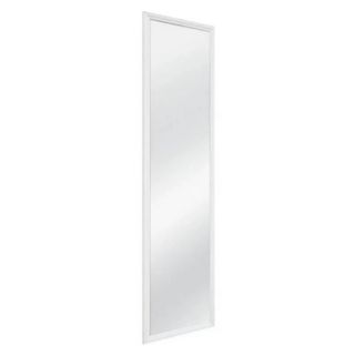 A tall rectangular mirror with a white border and silver mirror reflection 