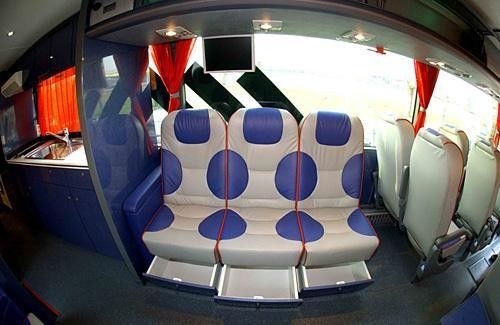 Comfy spotted seats with handy drawers
