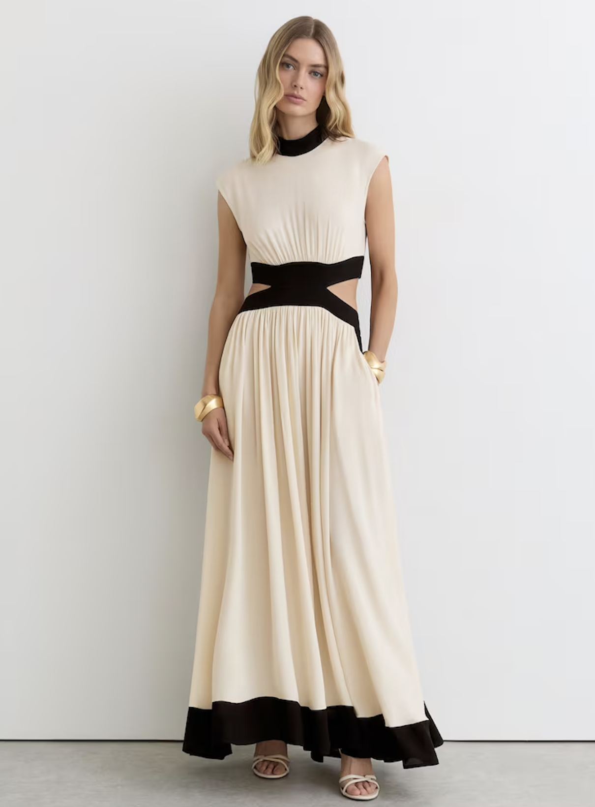 reiss Cut-Out Waist Contrasting Maxi Dress