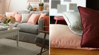 pantone color of the year 2024 peach cushions on a sofa