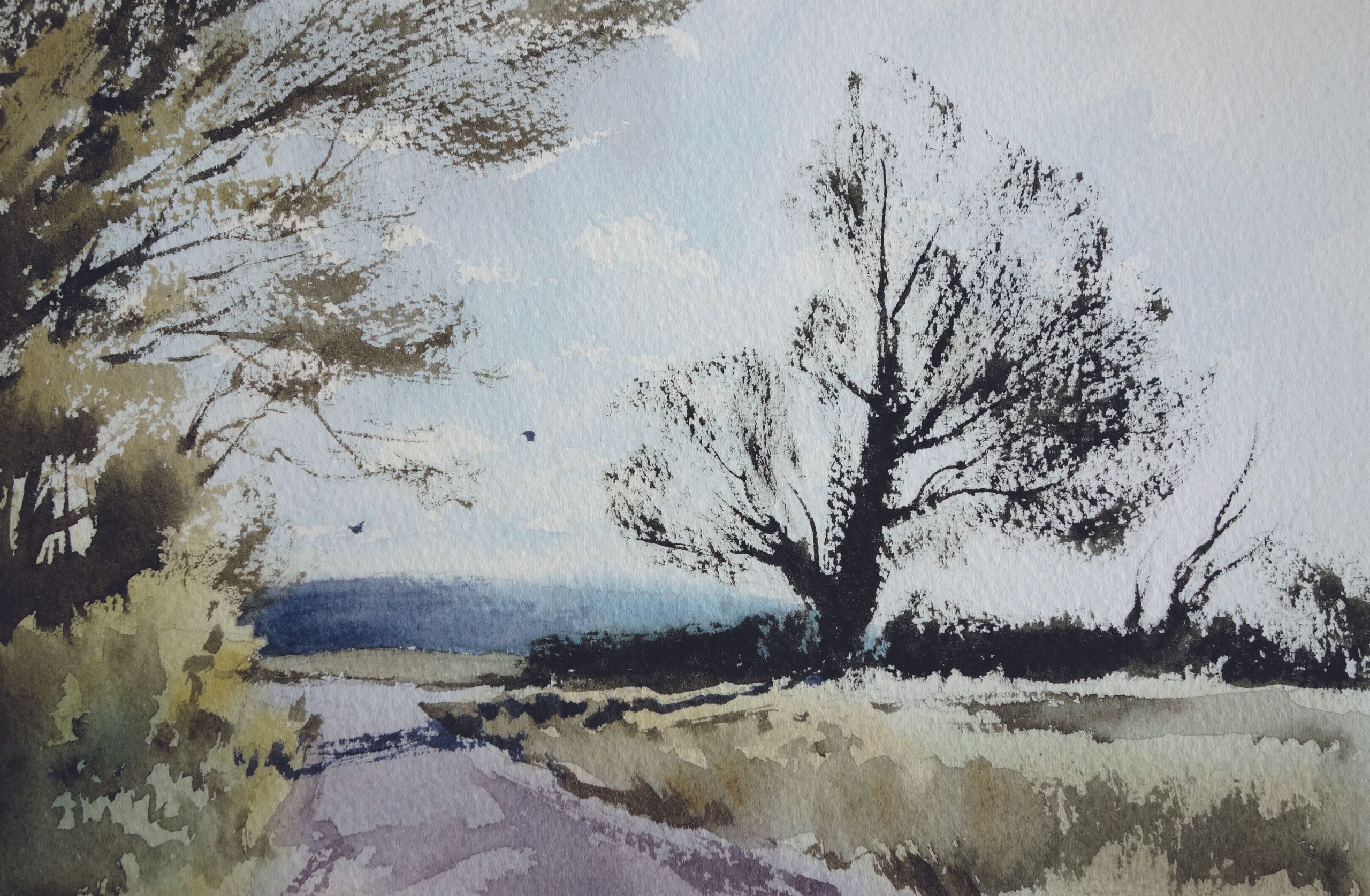 Paint spring foliage using a dry-brush watercolour technique