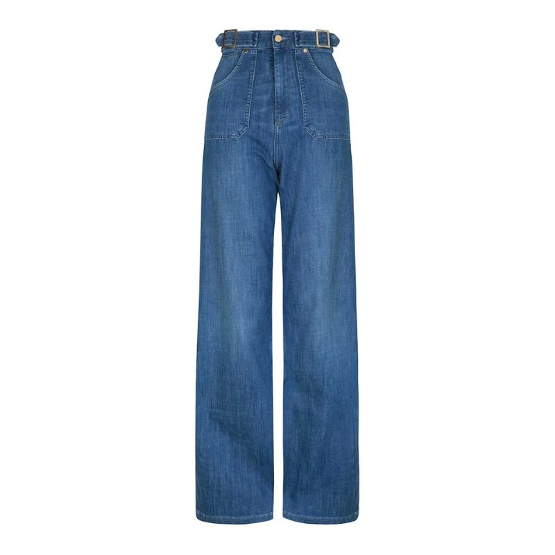 Donna Ida Minnie The High Top Full Length Wide Leg Flared Jeans - Lazy Afternoon cut out