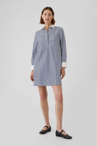 Blue Organic Cotton Mini Shirt Dress