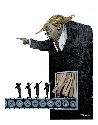Political&nbsp;&nbsp;Cartoon U.S. Trump Mexico border control the wall soldiers