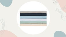 A stack of sheets on a colorful background