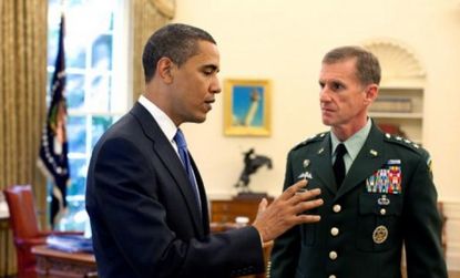 Obama and McChrystal chat at the White House in 2009.