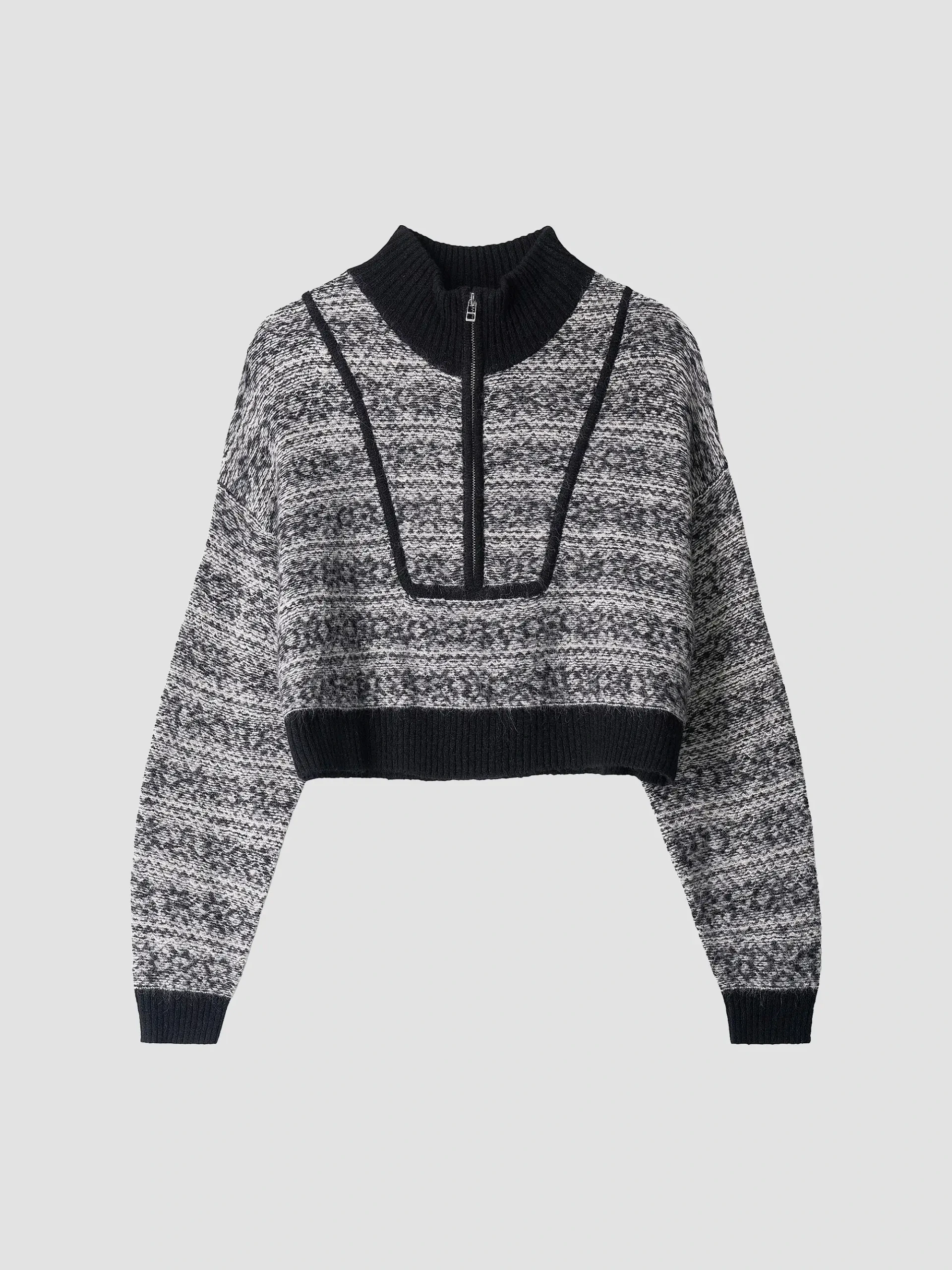 Hampton Patterned Half-Zip Crop Sweater