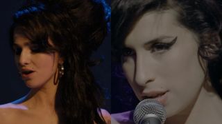 Marisa Abela as Amy Winehouse in Back To Black and Amy Winehouse performing in Amy doc