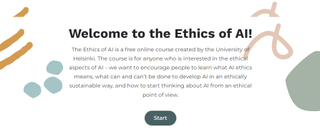 Website screenshot for Ethics of AI by the University of Helsinki