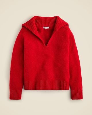 Johnny-Collar Sweater With Ribbed Trim