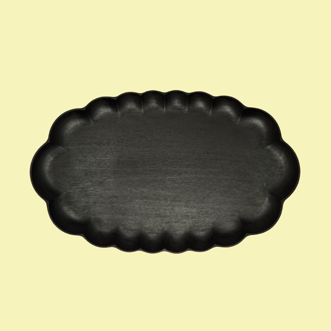 ABASK, Rinka Hand-Carved Wood Oval Tray (12in/30cm)