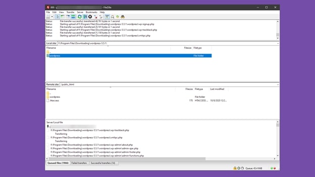 FileZilla in use