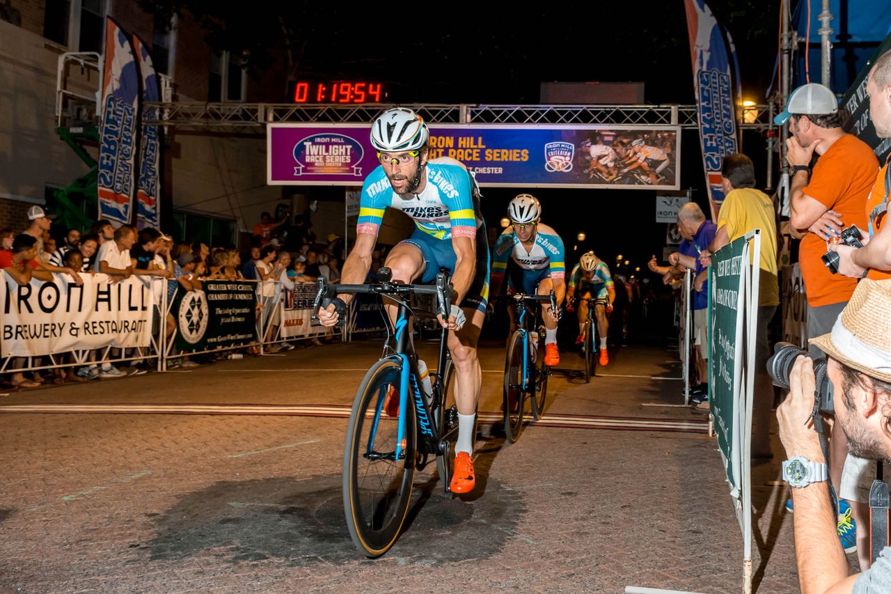 Late in the race, team Mikes Bikes went to the front stringing out what was left of the field