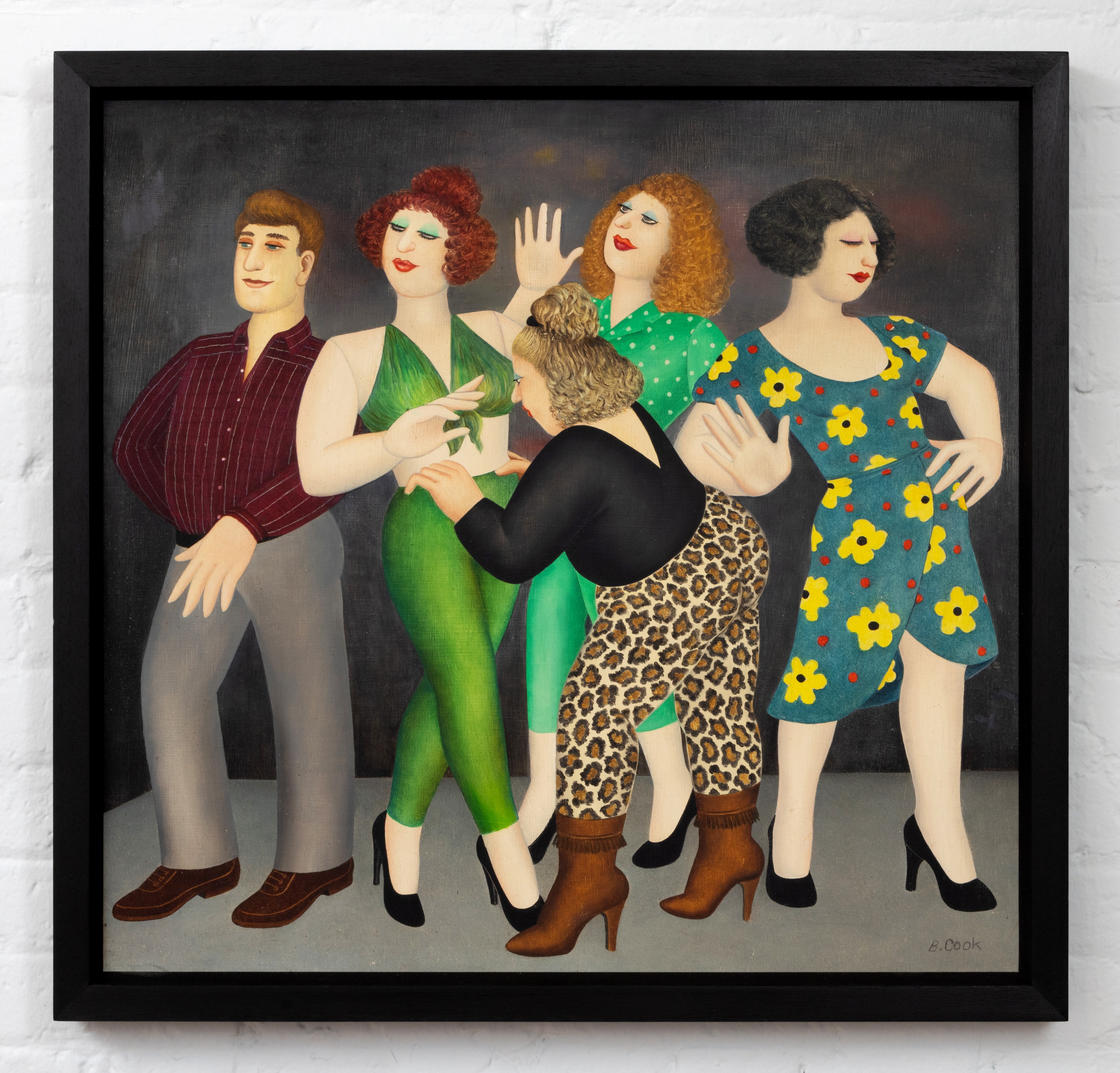 Beryl Cook painting of a window dresser at work