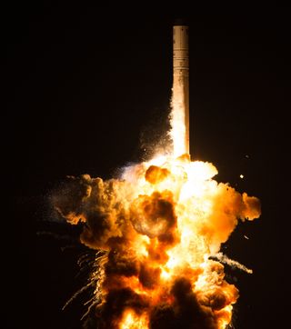 Orbital Sciences' Antares rocket explodes on Oct. 28, 2014, shortly after launching the company's robotic Cygnus spacecraft on a cargo mission toward the International Space Station.