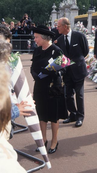 Queen Elizabeth and Prince Philip at the funeral of Princess Diana