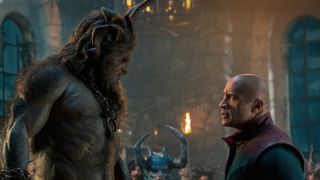 Krampus and Callum Drift (Dwayne "The Rock" Johnson) face off in "Red One"