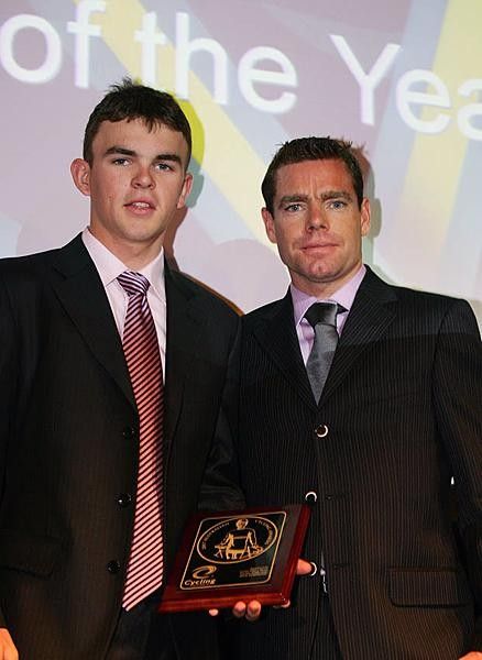 Evans helped present the junior cyclist of year awards.