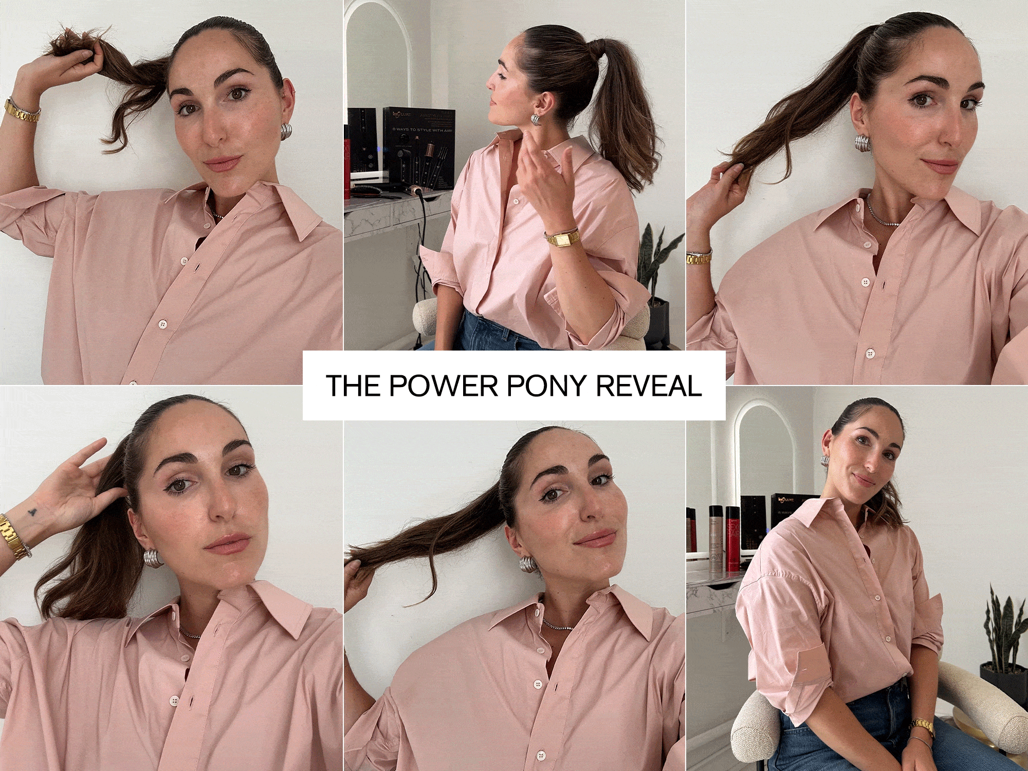 Editor Anna LaPlaca getting hair styled by celebrity hairstylist for fashion week
