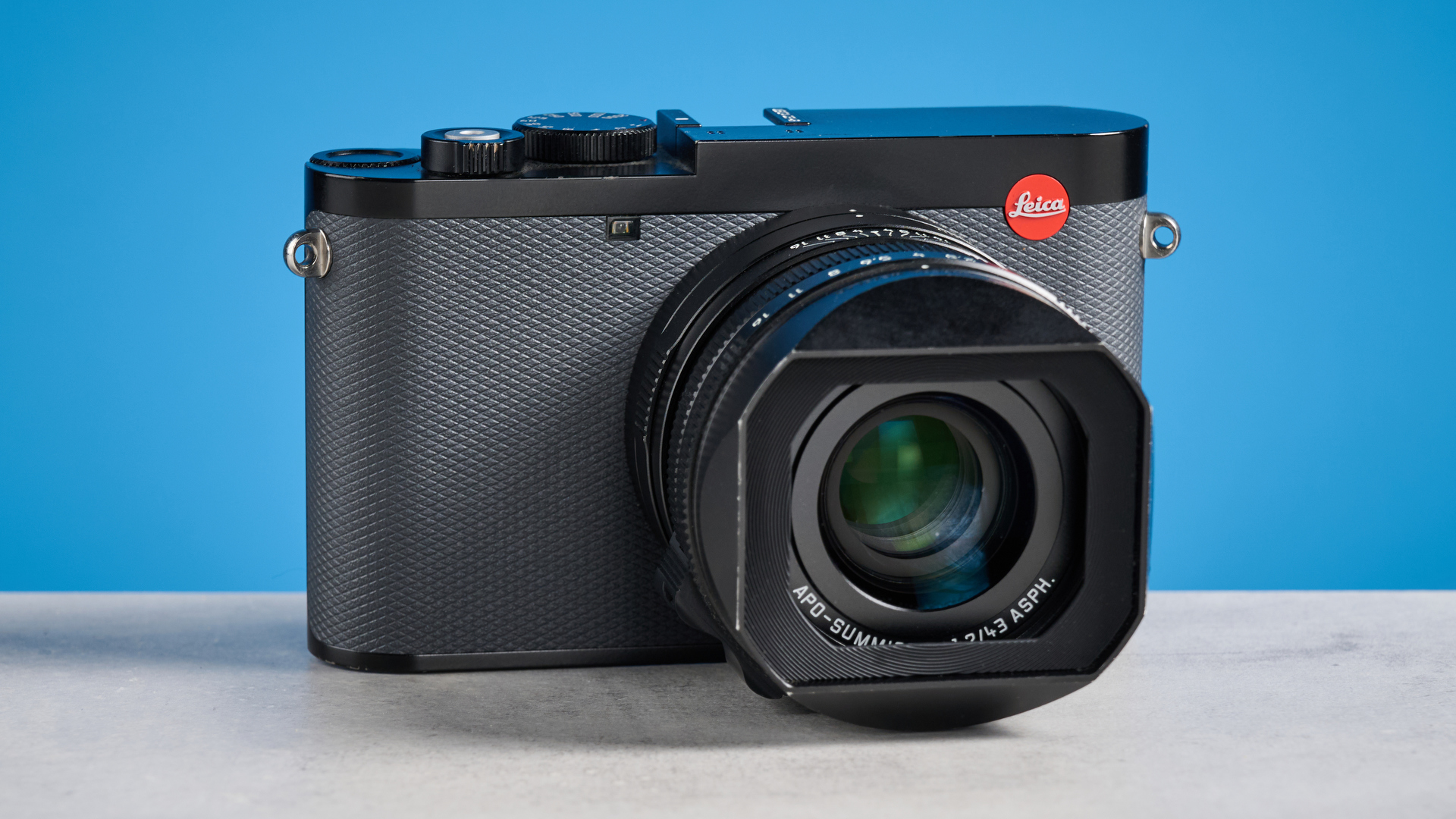 A black Leica Q3 43 camera