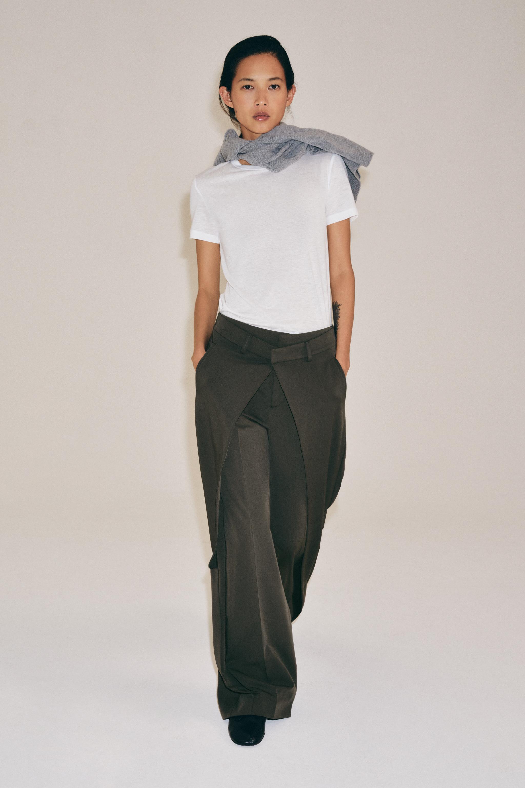 Zw Collection Front Pleat Trousers - Grey Green - Xs