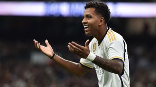 Rodrygo of Real Madrid reacts during a match, 2023