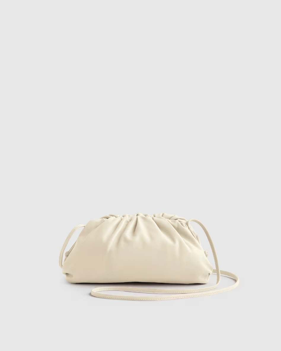 Quince, Italian Leather Pouch Crossbody Clutch in Cream