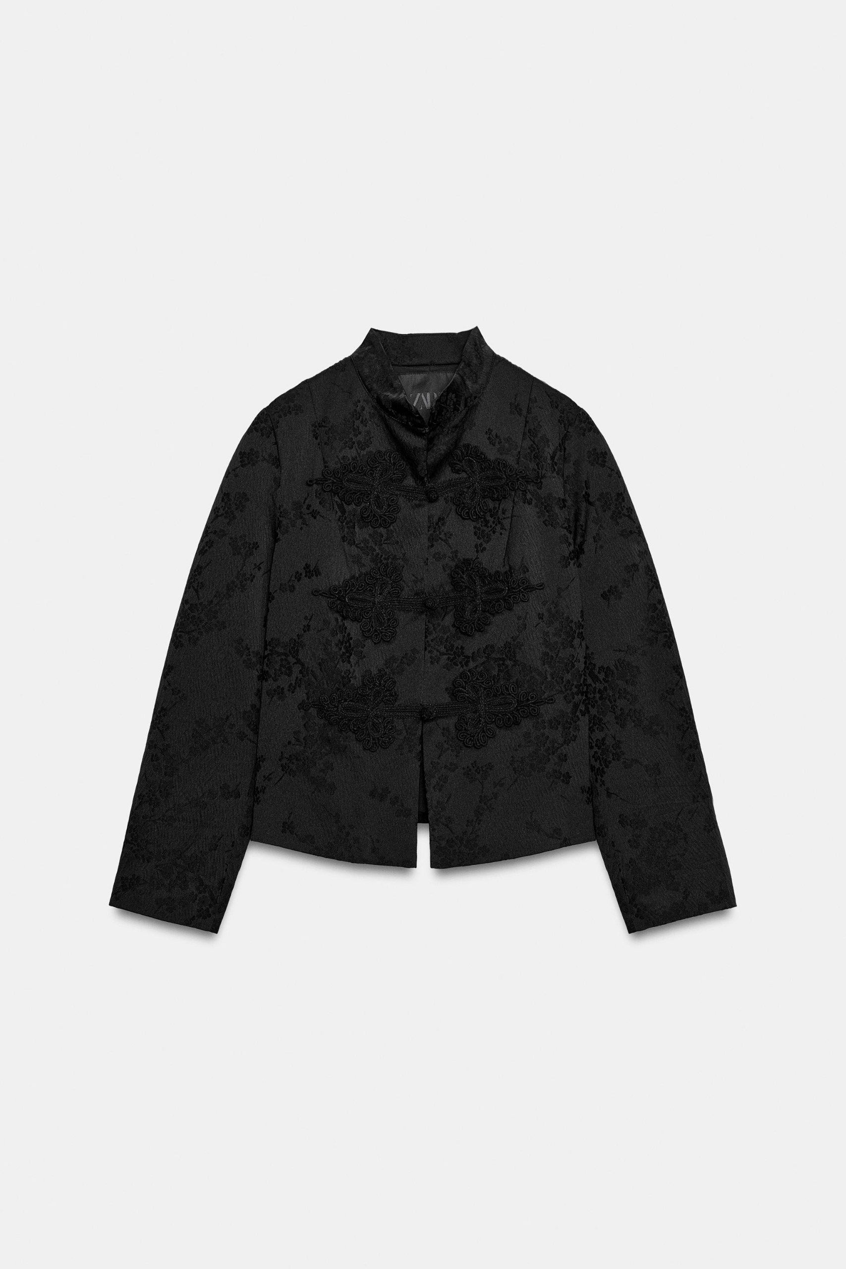 Zw Collection Jacquard Jacket With Frog Fastenings - Black - Xs