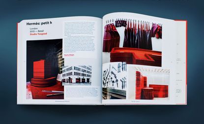 Open double page spread of colossal coffee table companion that takes its readers around the world on a richly illustrated tour of 100 standout interior design projects