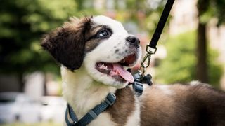 Puppy wearing harness