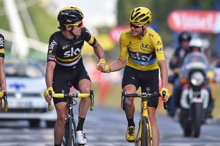 Geraint Thomas and Chris Froome celebrate