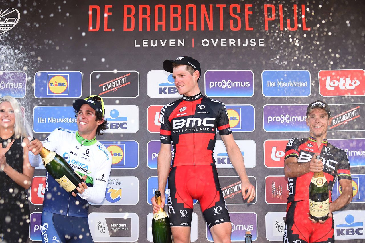 The podium in Brabantse Pijl: Michael Matthews, Ben Hermans, Philippe Gilbert