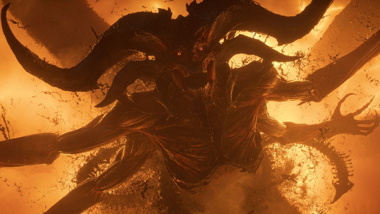 Demonic creature holds out arms and screams