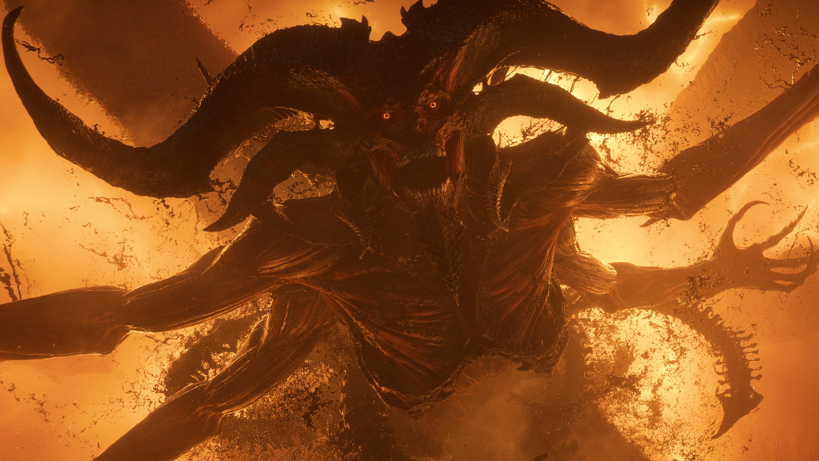 Demonic creature holds out arms and screams