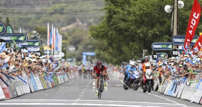 Evans (BMC) crosses the line alone