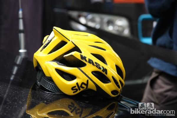 Sky riders were wearing these bright yellow Kask helmets during several stages of this year's Tour de France.