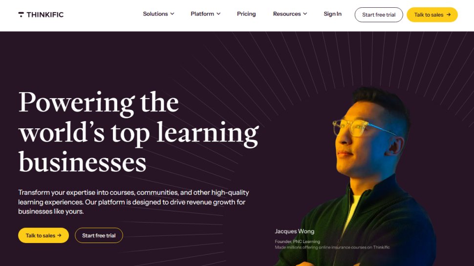 Website screenshot of Thinkific LMS (September, 2025)