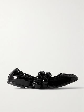 Embellished Crinkled-Leather Ballet Flats