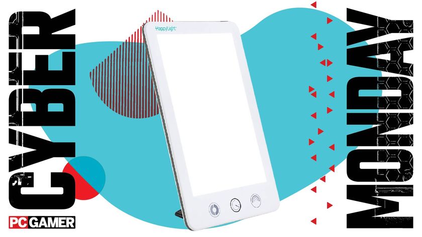 A Verilux HappyLight Touch Plus on a Cyber Monday background