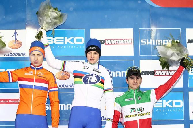 The Hoogerheide podium: Martijn Budding, Mathieu van der Poel and Gioeli Bertolini