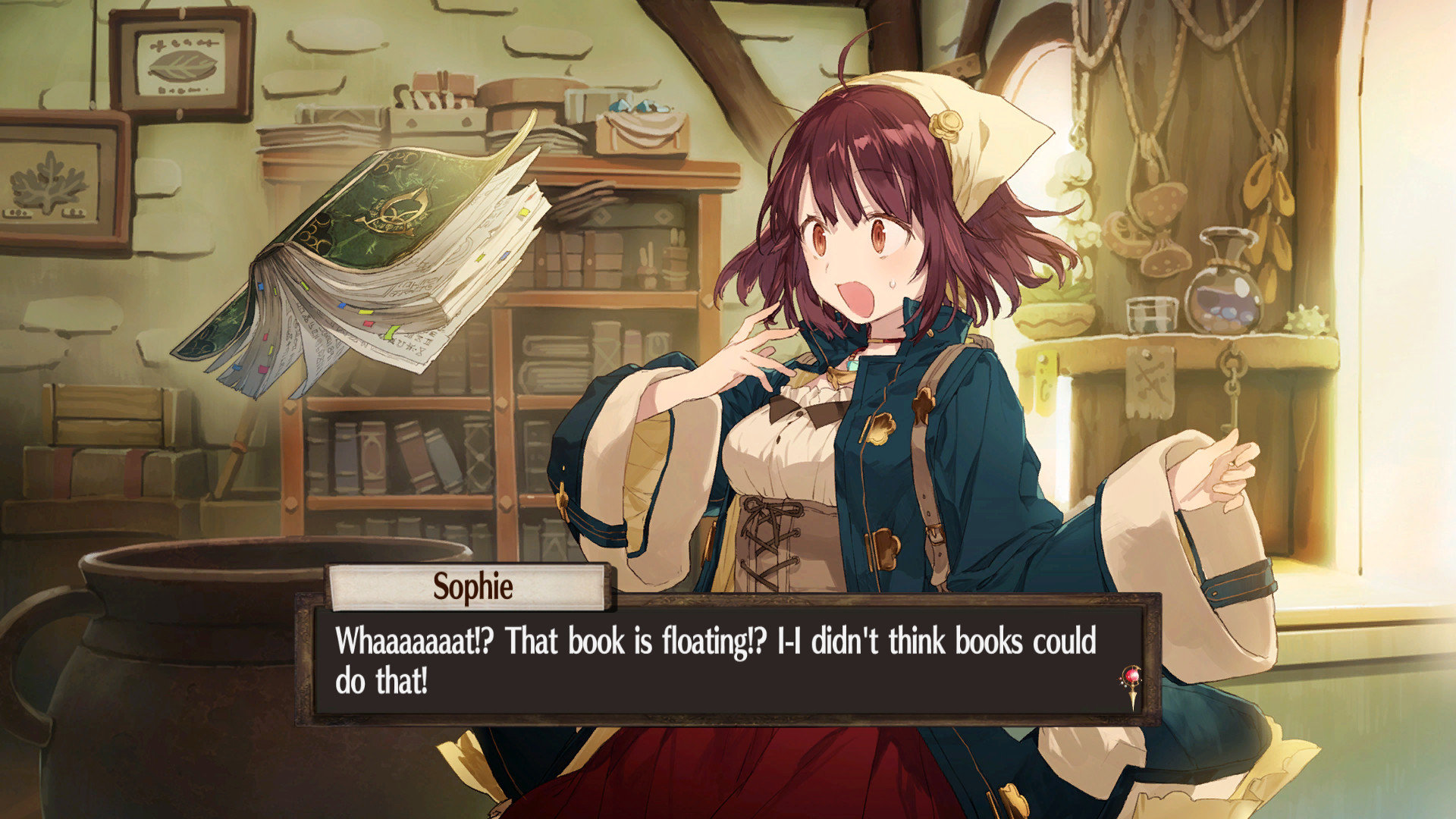 Sophie meets Plachta in Atelier Sophie: The Alchemist of the Mysterious Book, blurting out &quot;Whaaaaaat!? That book is floating!? I-I didnt think books could do that!&quot;