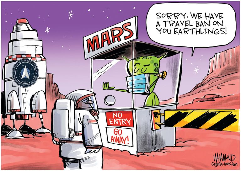 Editorial Cartoon U.S. coronavirus earth mars travel ban